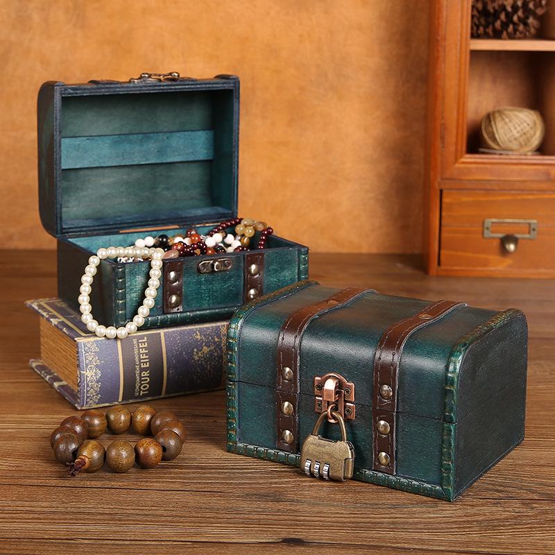 Vintage Wooden Jewelry Storage Box with Lock - Ideal for Earrings, Necklaces, Gifts, and Photography Props.