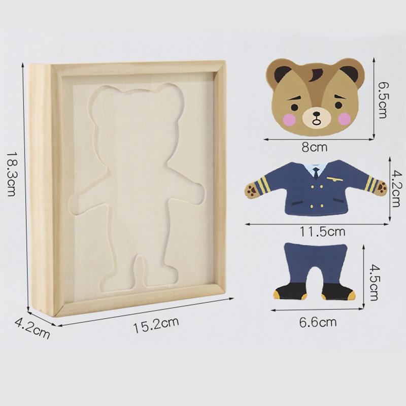 

Non-Toxic Wooden Toy Montessori Cartoon Animal Changing Clothes Jigsaw Bear Clothes Changing Shape Matching Puzzle Kids Educational Toys