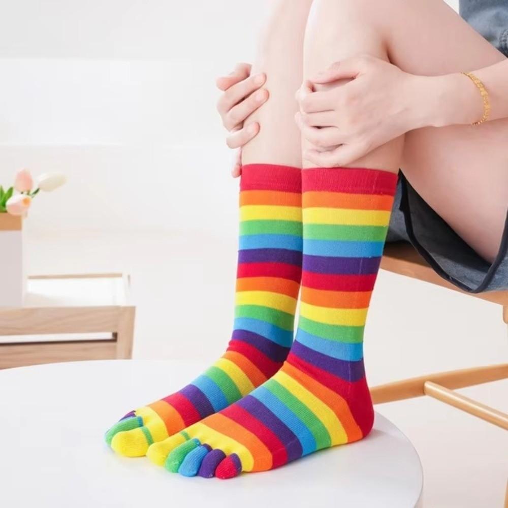 1 Pair Comfort Cotton Middle Tube Socks Colorful Women Toe Socks New Pilates Socks