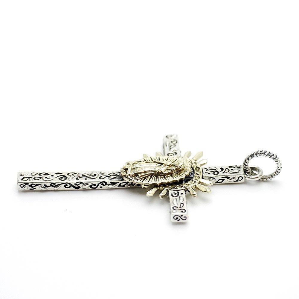 Pandantiv Cruce Argint 925 Argint Sterling cu Fecioara de Guadalupe și Elefant, Auriu, pentru Bărbați (Farmec)