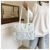 Japanese Style Polyester Shoulder Bag, Mint Green Star Print Tote with Zipper, Spacious Commute Bag for Women CLE