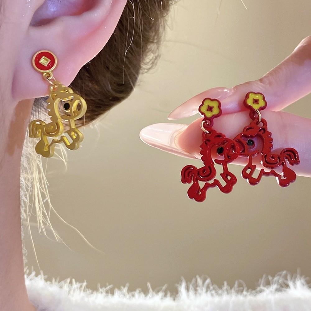 Bijoux de mode Boucles d'oreilles Cheval Nouvel An Boucles d'oreilles Pendantes Mascotte Cheval Cadeau Année du Cheval