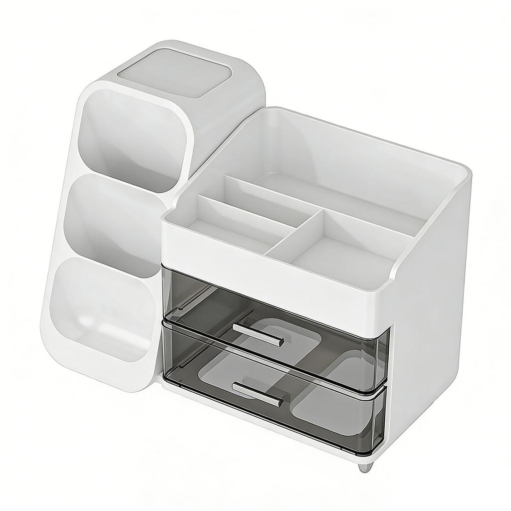 Makeup Organizer with Drawers Plastic Cosmetic Display Case Skincare Organizer with Brush Holder for Vanity Bathroom
