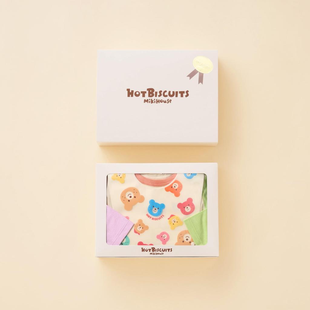 MIKI HOUSE HOT BISCUITS T-Shirt & Bib Gift Set, White, Size Unavailable, for Boys and Girls, 74-9951-144