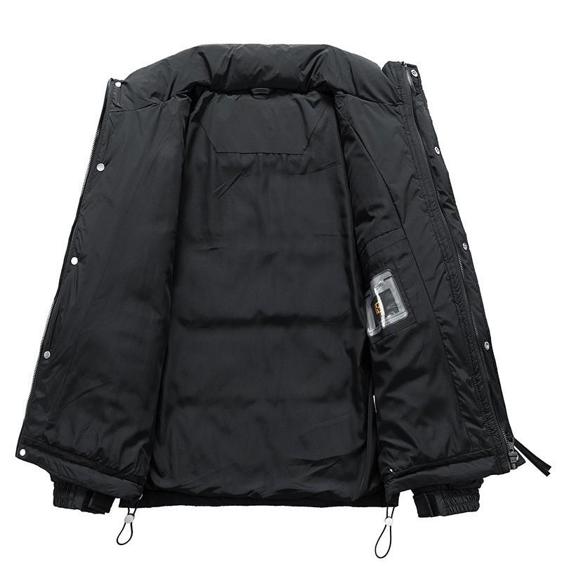 Mens Winter Hooded Puffer Jacket With White Duck Down 76-80% Fill Power 550 Loose Fit Long Length Casual Outdoor