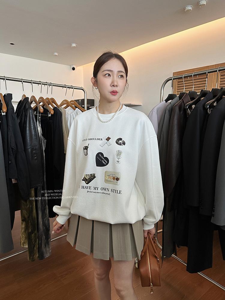 

SCIONE New Solid Color Long Sleeve Plus Velvet Padded Hoodless Sweater Fashion Print Loose Casual Round Neck Tops Coat XL