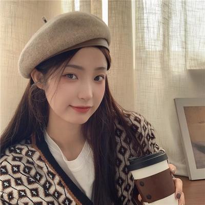 Autumn and Winter Temperament Beret Women's High-end Sense New Wool Woolen Big Head Circumference Versatile Leather Velvet Painter Hat