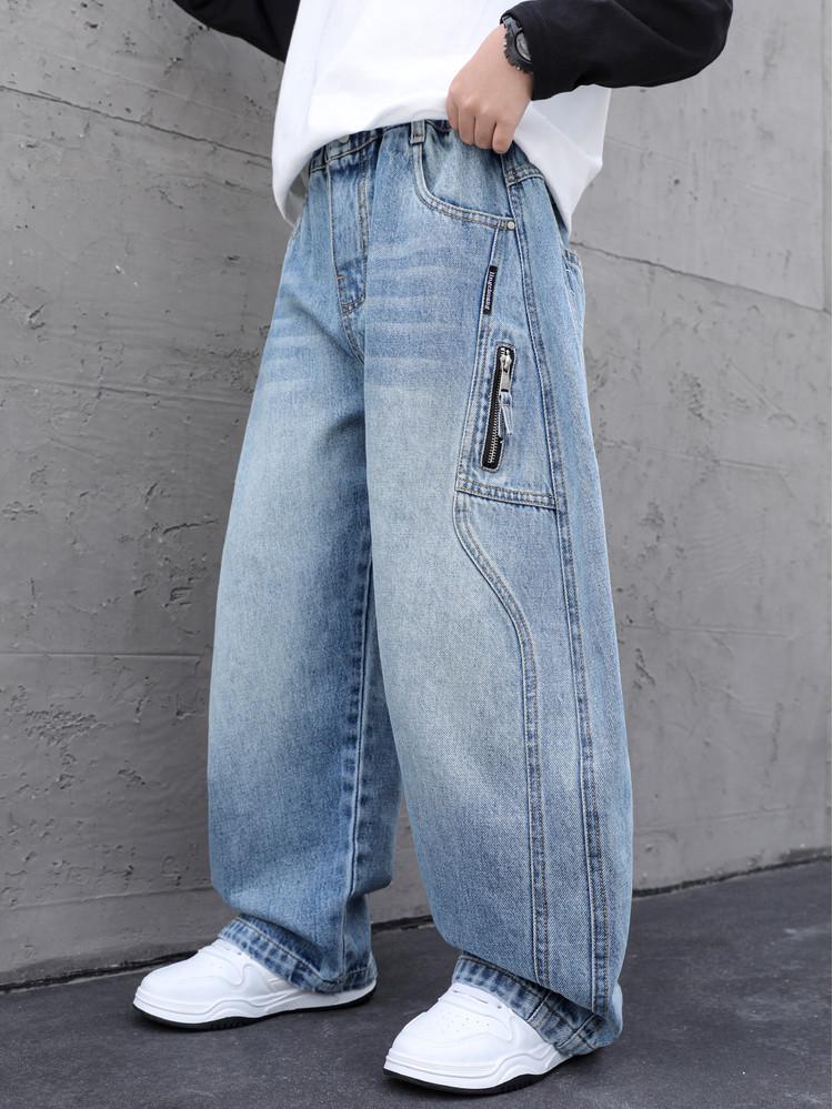 Boys' Spring & Autumn Straight Leg Cargo Jeans - Trendy Cool Style for 2026