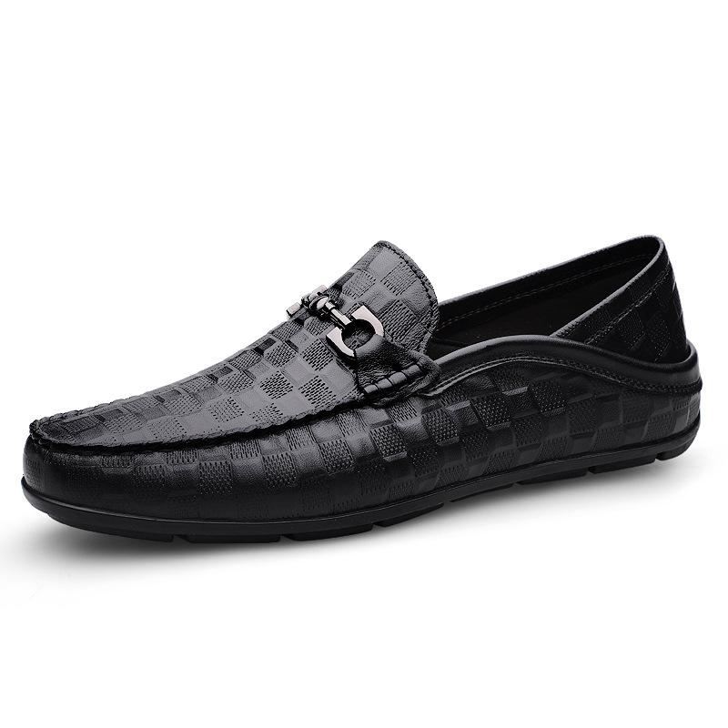 Men's shoes Doudou shoes Loafer leather shoes spring low-top foot set leather embossed first layer cowhide surface flat bottom casual shoes white