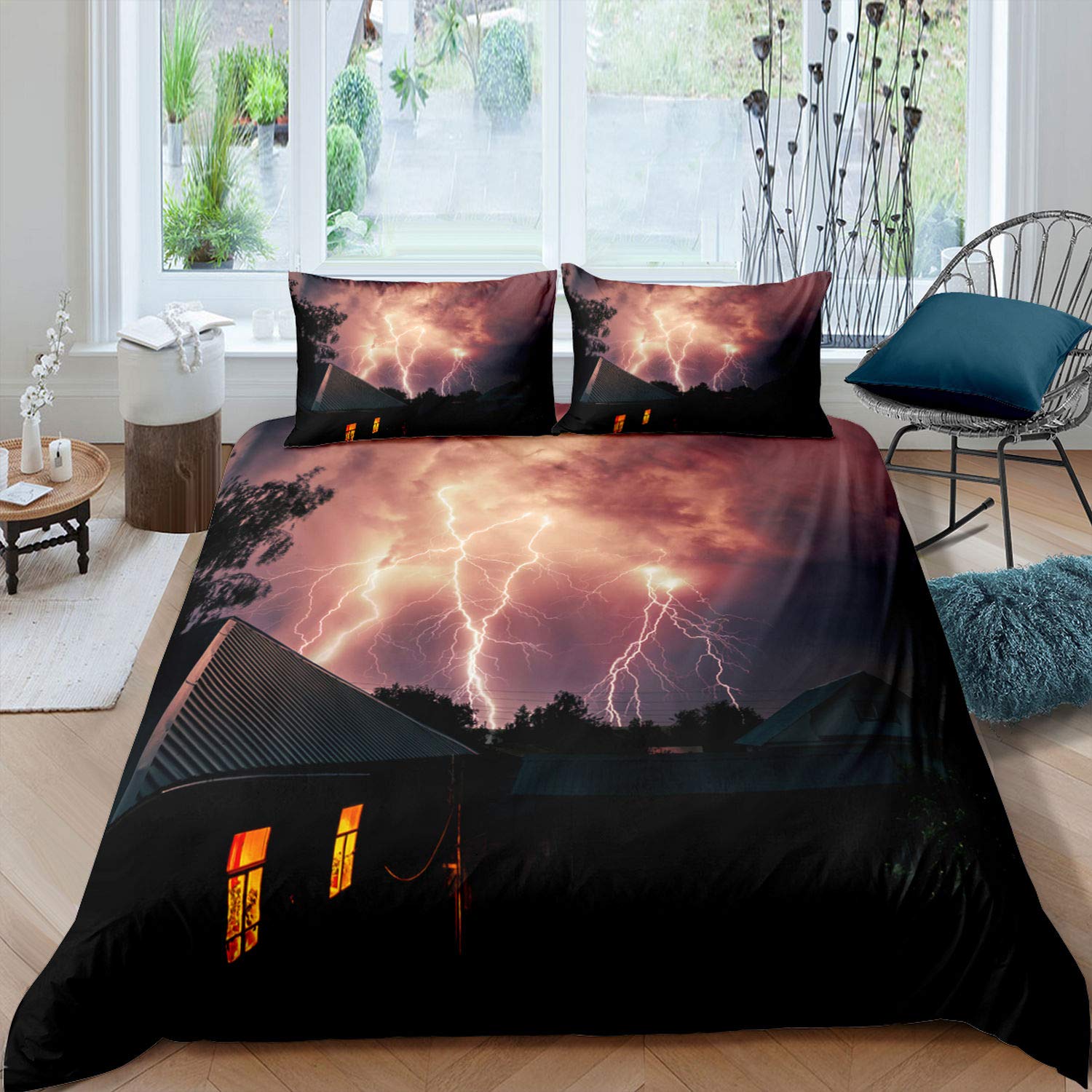 

Пододеяльник Флэш Игровой Полный, Неоново-синий Удар молнии Комплект постельного белья 3 предмета, Модный Блестящий Чехол для одеяла Игровой Крутой Чехол для одеяла 140x200cm 3pcs