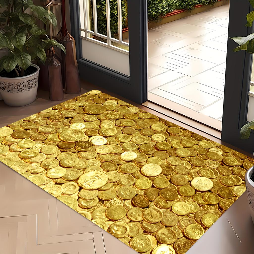 1Pcs Anti Fatigue Kitchen Rugs, Golden Coin Print Waterproof Non-Slip Thick Cushioned Kitchen Mat Heavy Duty Comfort Standing Mat for Kitchen