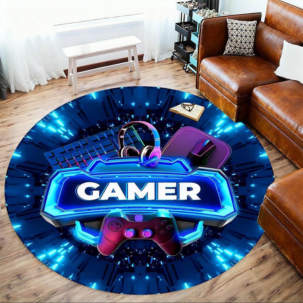 1pc Gamer Controller Round Chair mat office Area Rug - Non-Slip, Floor Mat for Office, Bedroom, and Indoor Decor p127285