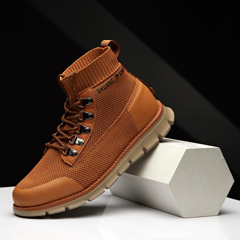 2024 New Men's High Top Knitted Fashion and Trendy Casual Shoes Spring and Autumn Outdoor Breathable Running and Sports Shoes