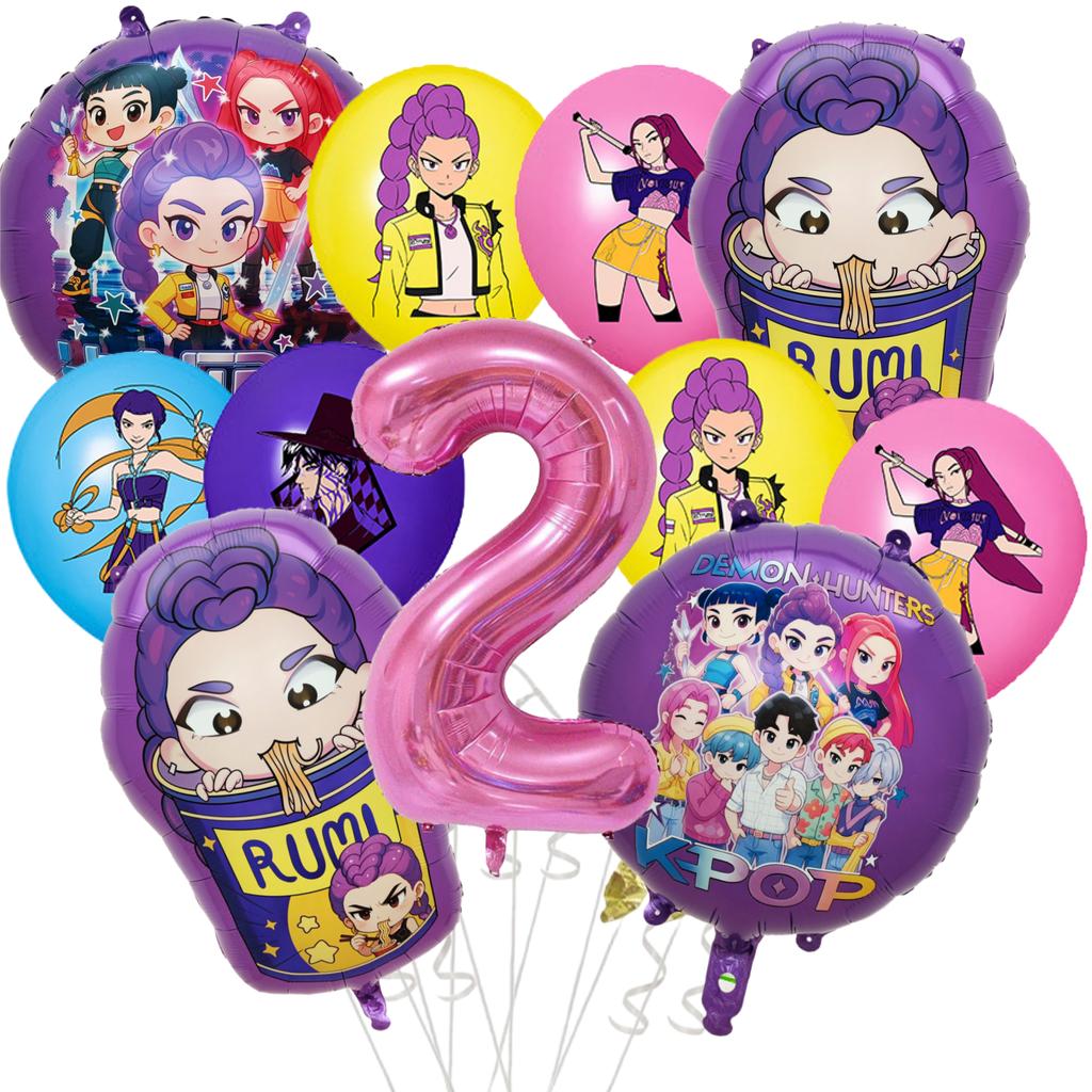 1 sett Kpop Demon Hunters Tema Aluminiumsfolie Lateksballong Barnebursdagsdekorasjon Anime Kpop Anime Festartikler Gaver