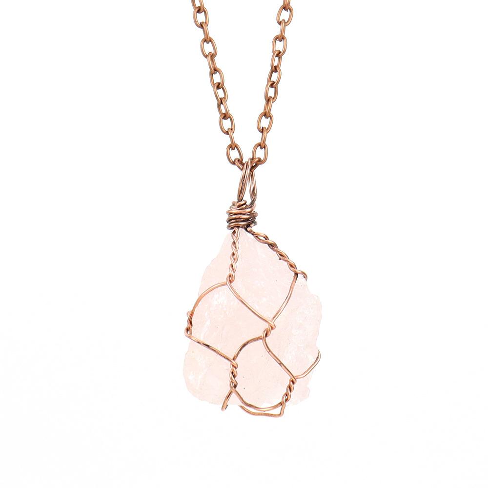 Irregular Natural Crystal Amethyst Rough Stone Pendant Handmade Silk Mesh Pocket Necklace N652