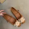 New Chinese flower gentle wind shallow mouth single shoes women's 2025 new square head French one-word buckle flat Mary Jane shoes