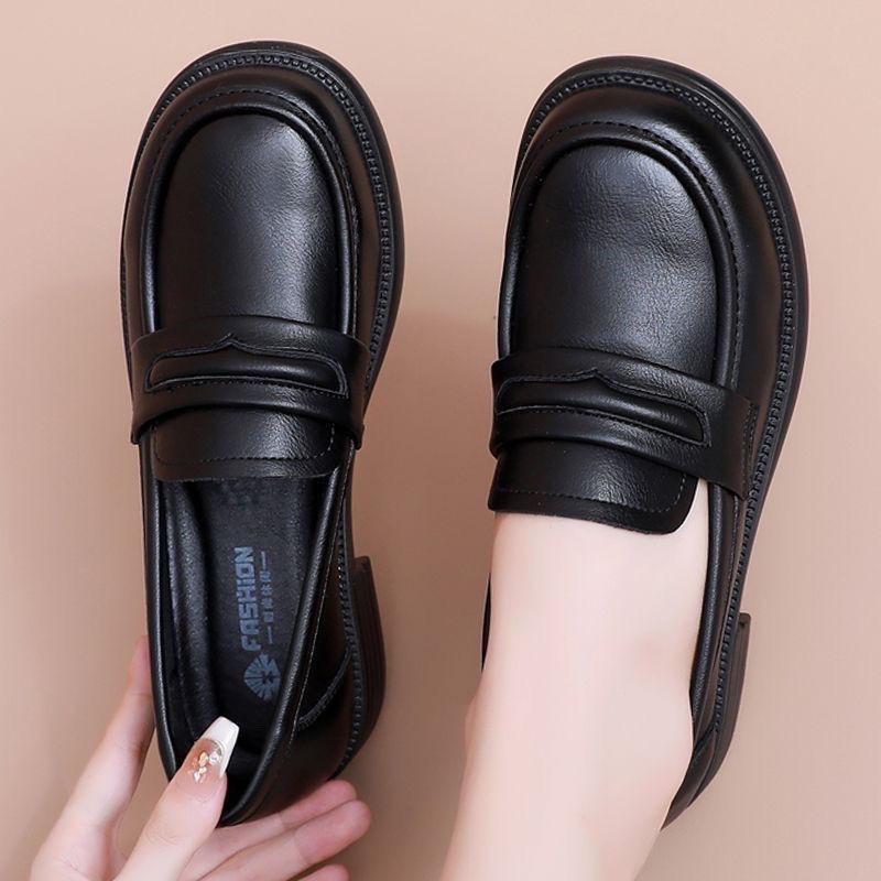 Genuine Leather Slip-on Loafers - 2025 Versatile Soft Sole Shoes for Spring/Autumn, Comfortable British Style with Low Heel
