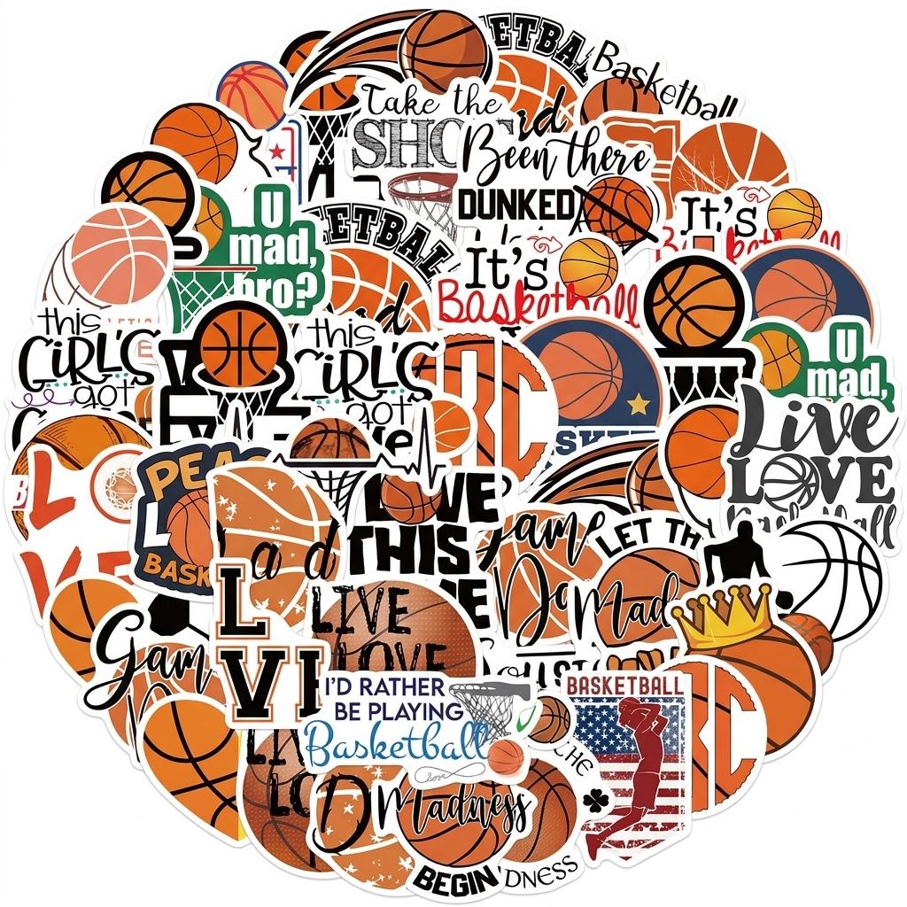 50Pcs Basketball Theme PVC Waterproof Stickers for Luggage Laptop Phone Case Decoration