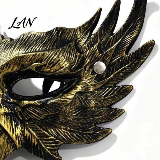 Distressed Eagle Mask Halloween Half Face Mask, Vintage Gold Ornate Masquerade Party Gothic Cosplay Props Venetian Style
