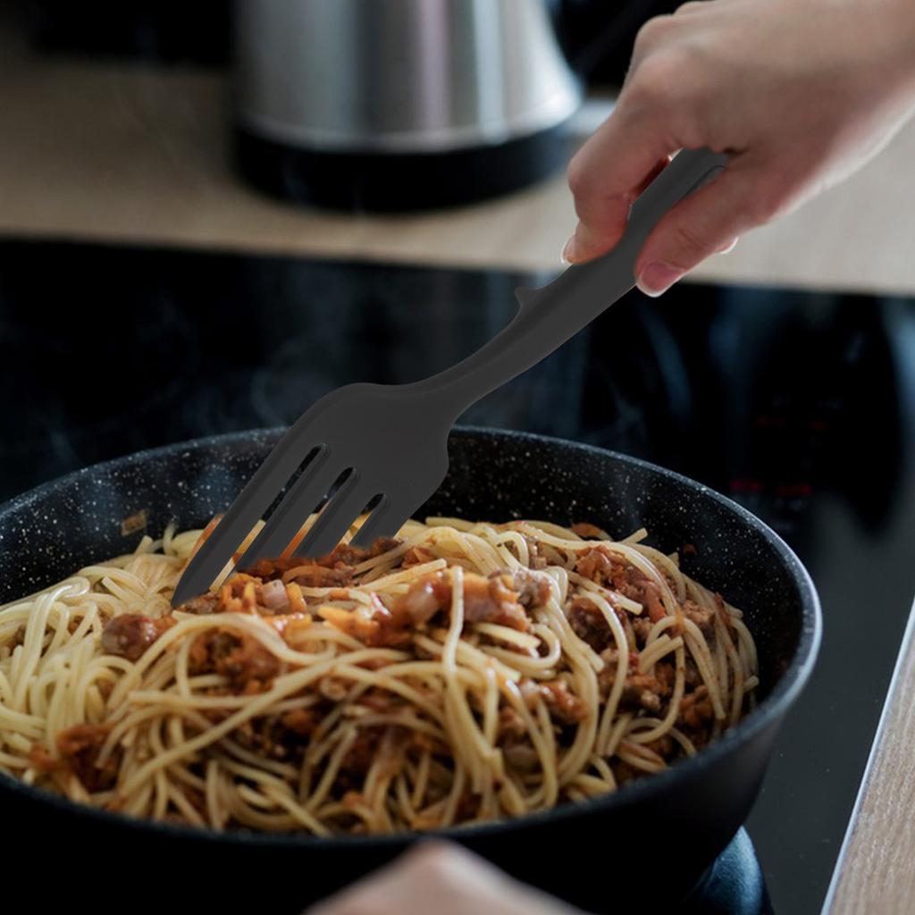 Hitzebeständige Silikon-Kochgabel, Antihaftbeschichtet, Langer Griff, Multifunktionales Rühr-, Misch- und Servierwerkzeug für Pasta, Salat