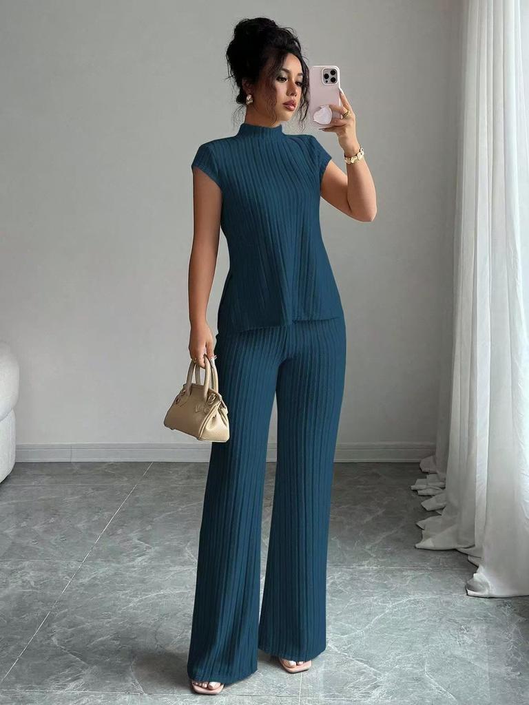 New Women's Casual Solid Color Short Sleeve T-Shirt Set with Track Pants