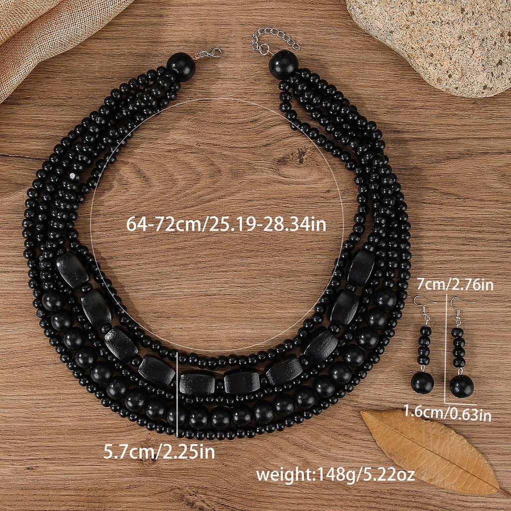 Colorful African Style Multi-Layer Wooden Bead Zircon Sets Chokers Necklace Colorful Bohemian Necklace Earrings Set Party Jewel