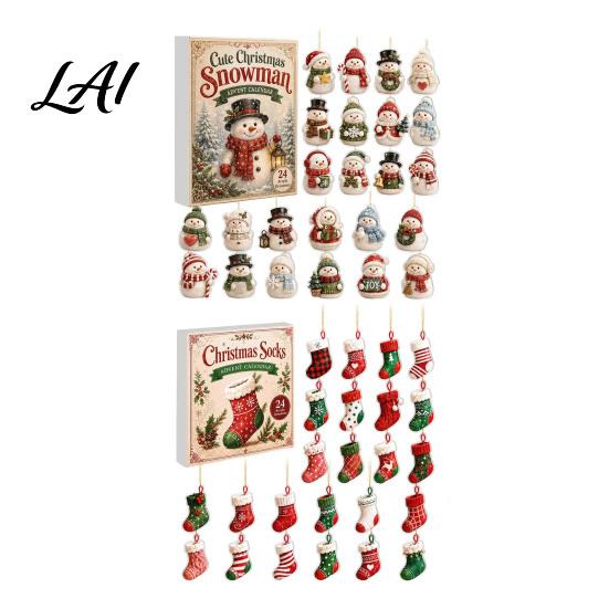 Festive Home Decor Snowman Christmas Countdown Calendar 24-Day Acrylic Ornament Set with Winter Creative Gifts Figures Tree Hanging Decor,