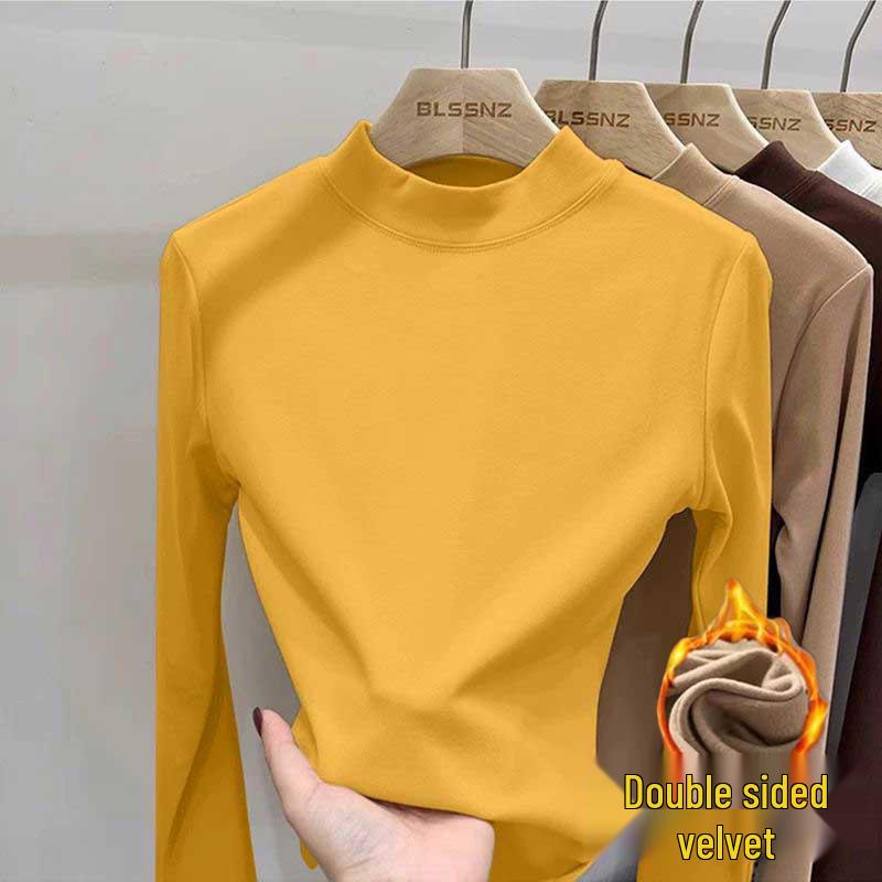 

Двусторонний флисовый теплый базовый слой с полувысоким воротником, бархатистый, плотный, облегающий женский топ с длинным рукавом на осень/зиму M for 85-105 jin