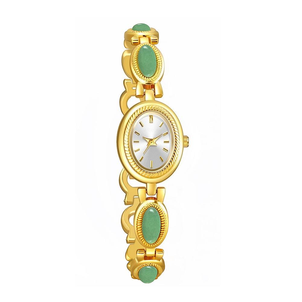 Oval Quartz Waterproof Wristwatch for Women Jade Bracelet Watch