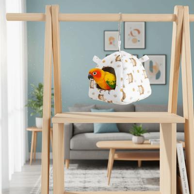 Animal Hideout Warm Parrot Hanging Hammock Cartoon Fleece Hamster Cage Nest with Mat Print Design Bird Nest House Autumn Winter