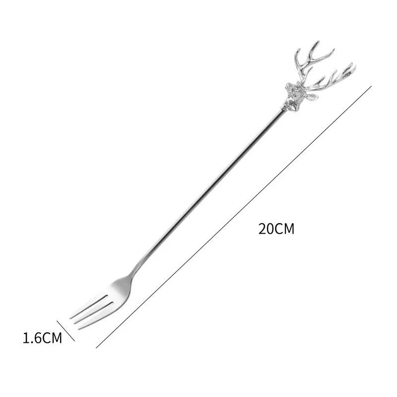 Stainless Steel Coffee Cake Spoon Fork Dessert Spoons Milu Deer Modelling Stirring Teaspoon Ice Cream Spoon Fruit Fork Kitchen