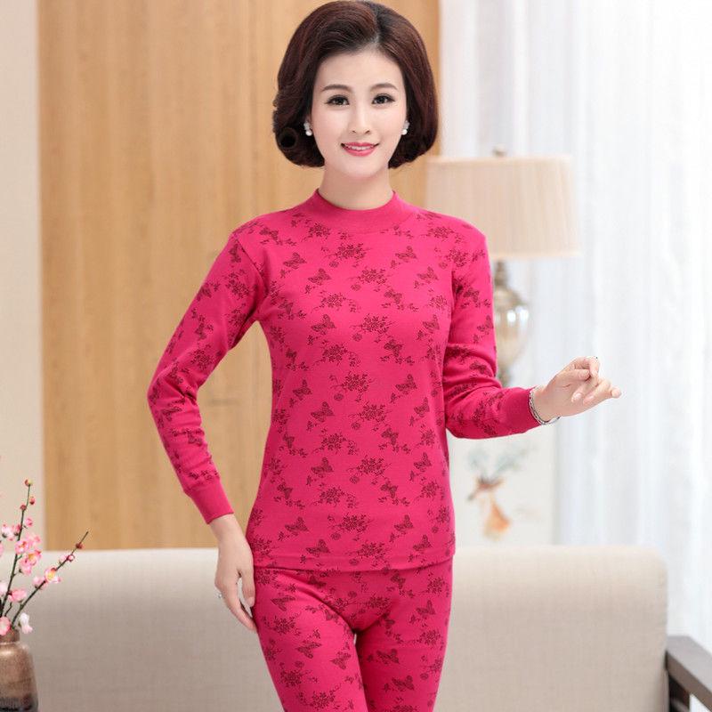 Women's Plus Size Cotton Warm Long Johns Set - Autumn Grandma Style