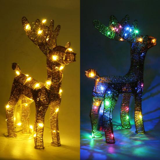 Lighted Reindeer Figurine 3D Metal Standing Deer Statue with LED Light for Outdoor Christmas Lawn Yard Decor