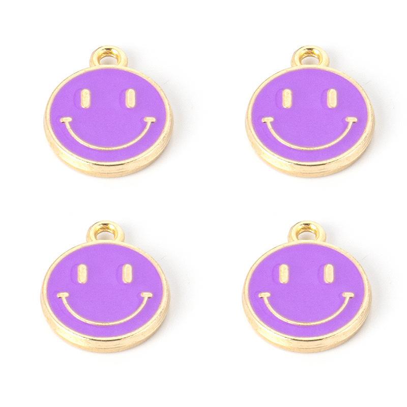 Round Alloy Oil Drip Mini Pendant Vibrant Smiley Face Charm Handcraft Ornament Fashion Bracelet Necklace Earring Making Raw