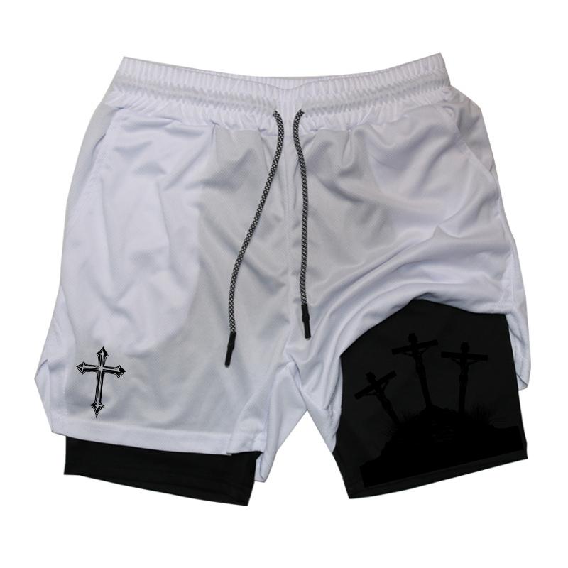 MDHAO xin nan zhuang  3D txu Kruisprint 2-in-1 Trainings- en Hardloopshorts voor Mannen Christelijk Atletisch Ademende Prestatieshorts met Telefoonvakje Handdoeklus XXL