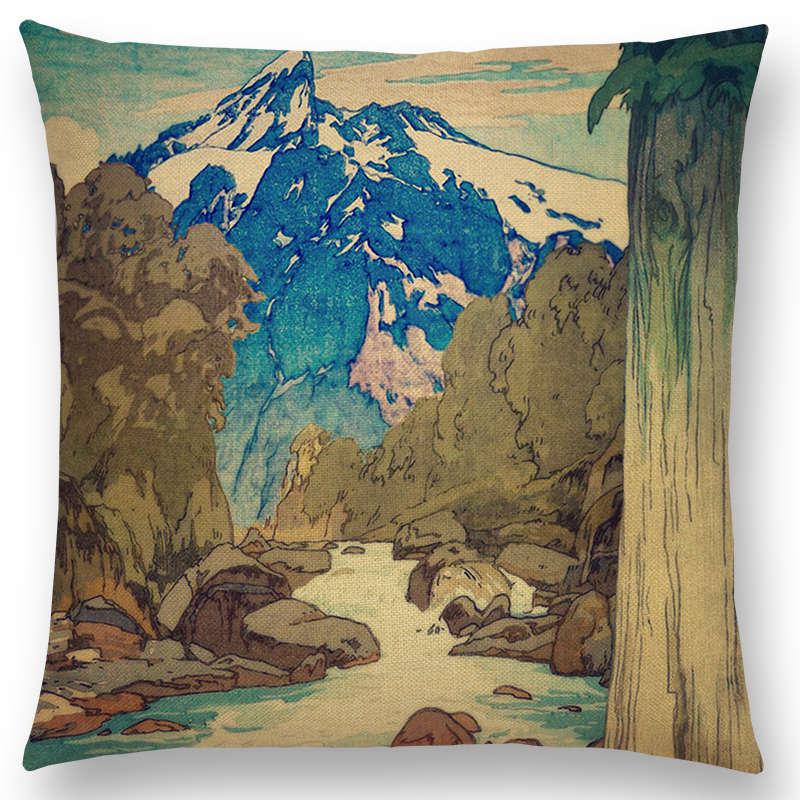 Mount Fuji Spring Pillow Cover Landscape Painting Cushion Cover Four Seasons Nature Scenery Fuji Mountains Sofa Pillow Case