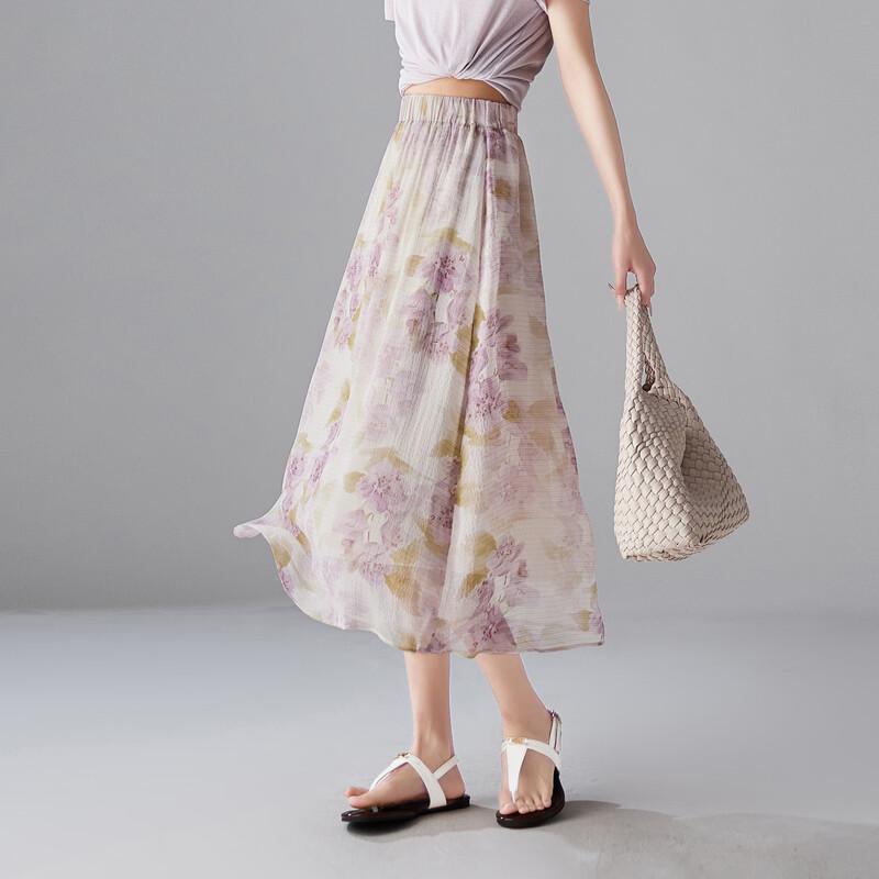 SOFSIL 2026 Summer Floral Silk Blend A-Line Skirt XXL