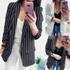Fashion Autumn Women Stripe Lapel Long Sleeve Slim Fit Blazer Suit Jacket Coat