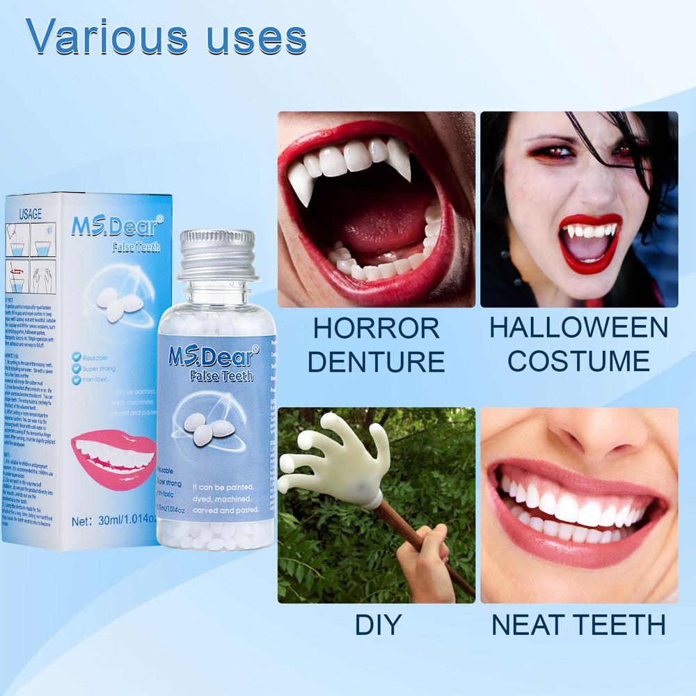 30ml Resin Temporary Tooth Repair Granules Teeth Gaps Missing Broken Tooth Filling Moldable Dentures Adhesive False Teeth Tools