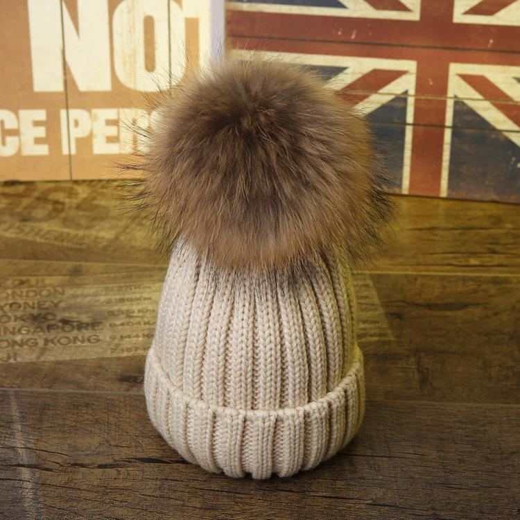 Factory Winter New Large Custom Hat Real Fur Knit Double Pom Pom Hat