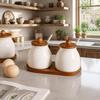 Moisture-Proof Ceramics Seasoning Jars with Spoon Condiment Jar Spice Containers  Kitchen