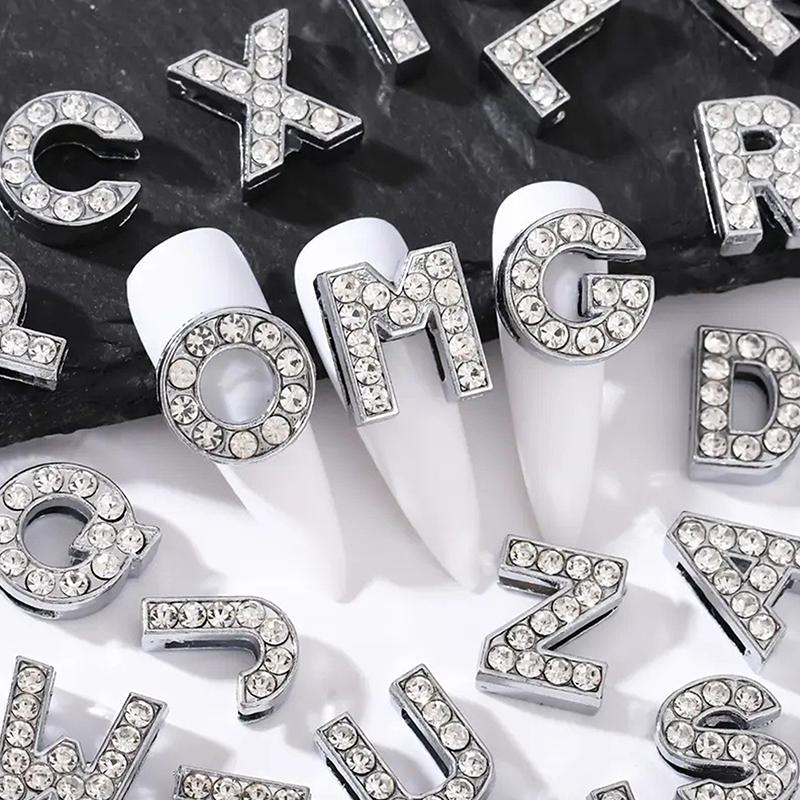 26Pcs Cartoon Letter Nail Art Charm Rhinestone English Letter Diy Nail Decoration Fashion Diy Manicure Decorations Accessories
