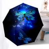 Glowing Blue Butterfly Umbrella - 3-Fold Compact Automatic Open Portable Umbrella with Vibrant Floral & Butterfly Design, Ligh