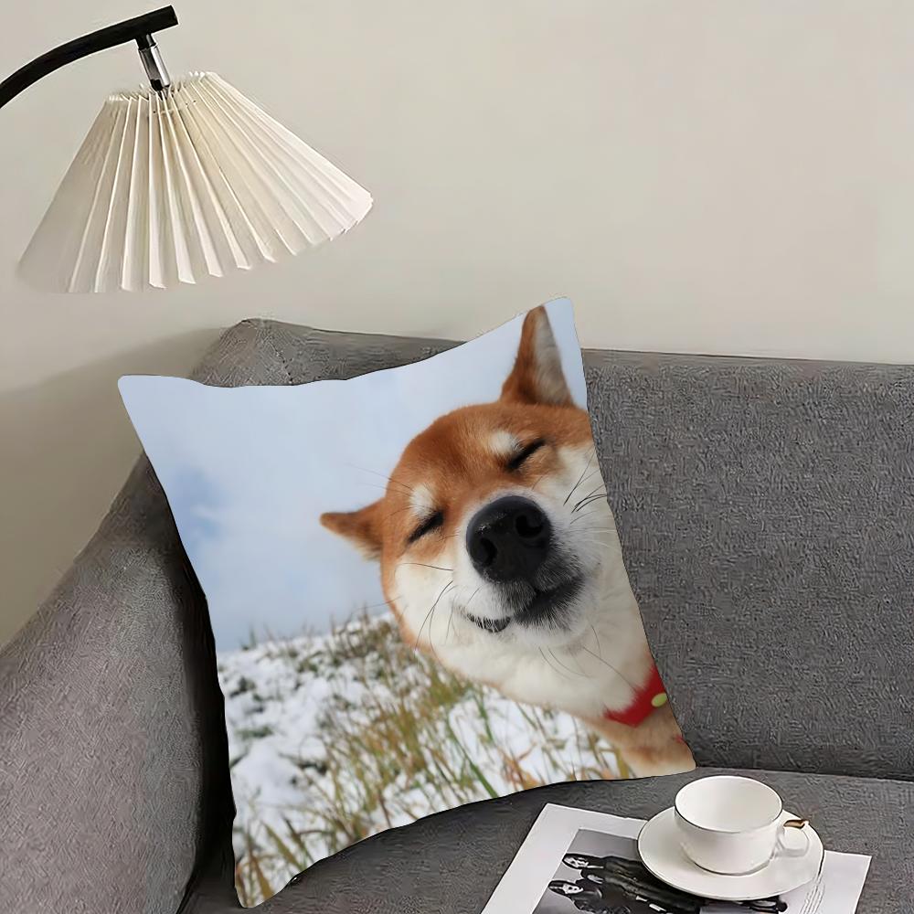 Cute Shiba Inu Cushion Cover Reversible Plush Pillow Cover – For car, sofa, bedroom, perfect as a gift.