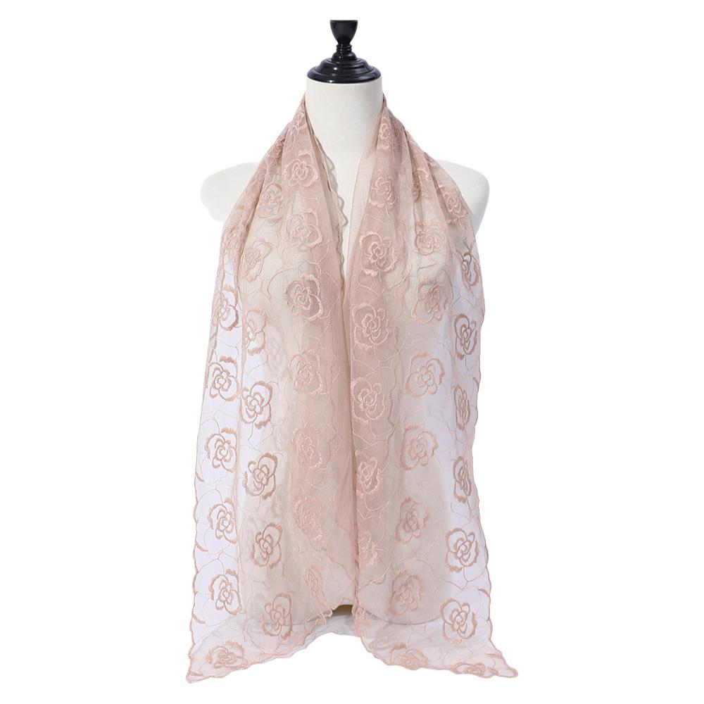 Casual Embroidered Flower Lace Scarf Breathable Mesh Lightweight Sunscreen Shawl Long Silk Scarf Spring