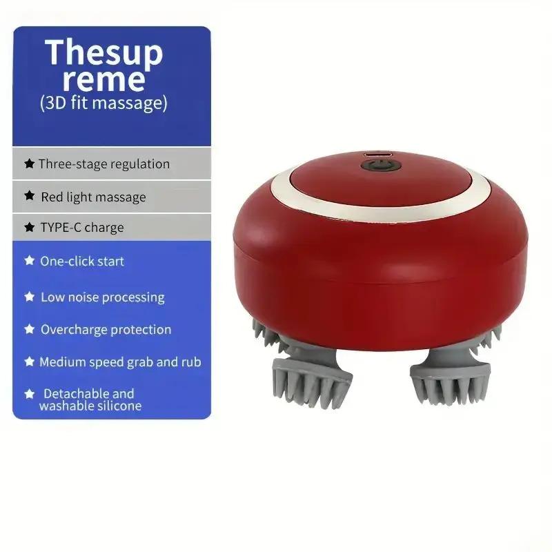 Head Massager with Adjustable Speed for Scalp Massage Red Light for Hair Care Soft Silicone for Deep Kneading of the Head