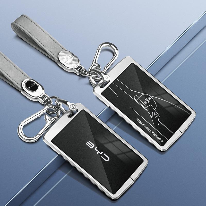 BYD Yuan Pro/Plus Car Key Cover - Genuine Leather Protective Shell with Metal Keychain