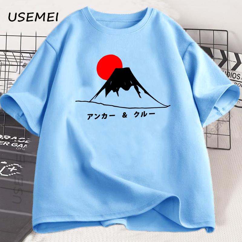 

Футболка Закат Фудзи Мужская Женская в Японском Стиле Хлопковая Футболка с Коротким Рукавом Высококачественная Футболка с Коротким Рукавом Удобная Футболка 4XL