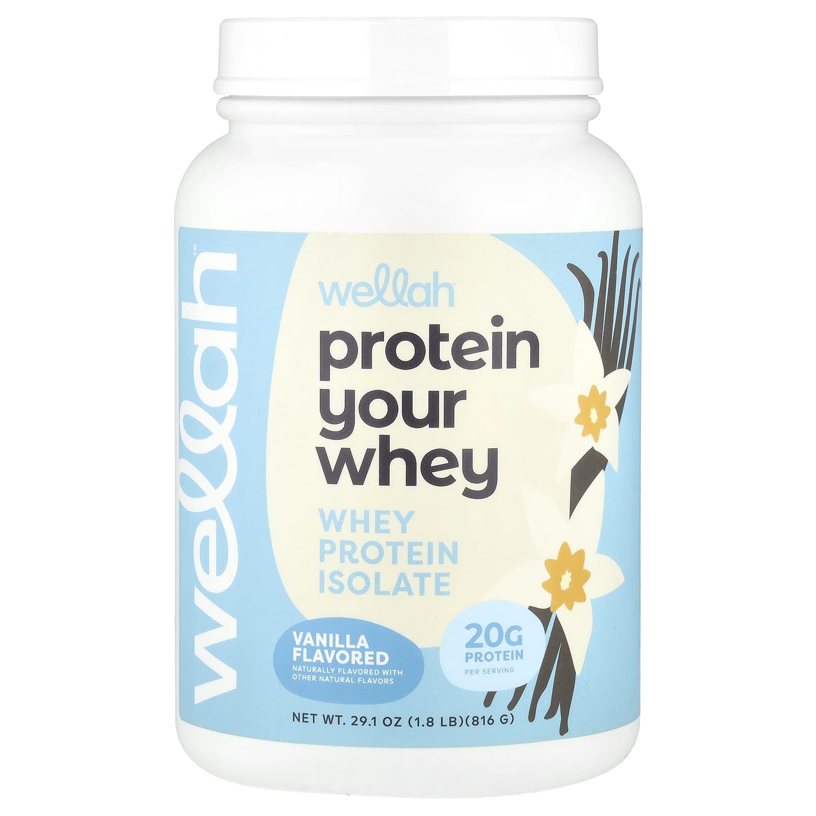 

Wellah, Protein Your Whey, whey protein isolate, vanilla, 816g (1.8lb)
