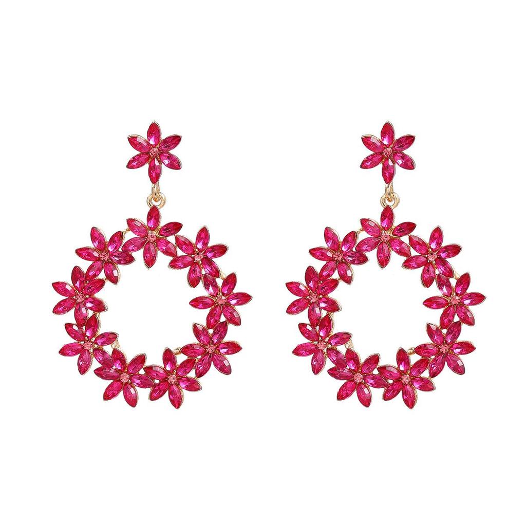 Pinkdudu Trendy Colored Diamond Flower Earrings Exaggerated Personality Round Drop Earrings For Women PD2159